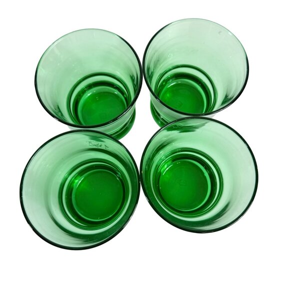 Anchor Hocking Green Glass Tumblers Stacked Base VTG Set Of 4 Low Ball Glassware - Picture 5 of 15